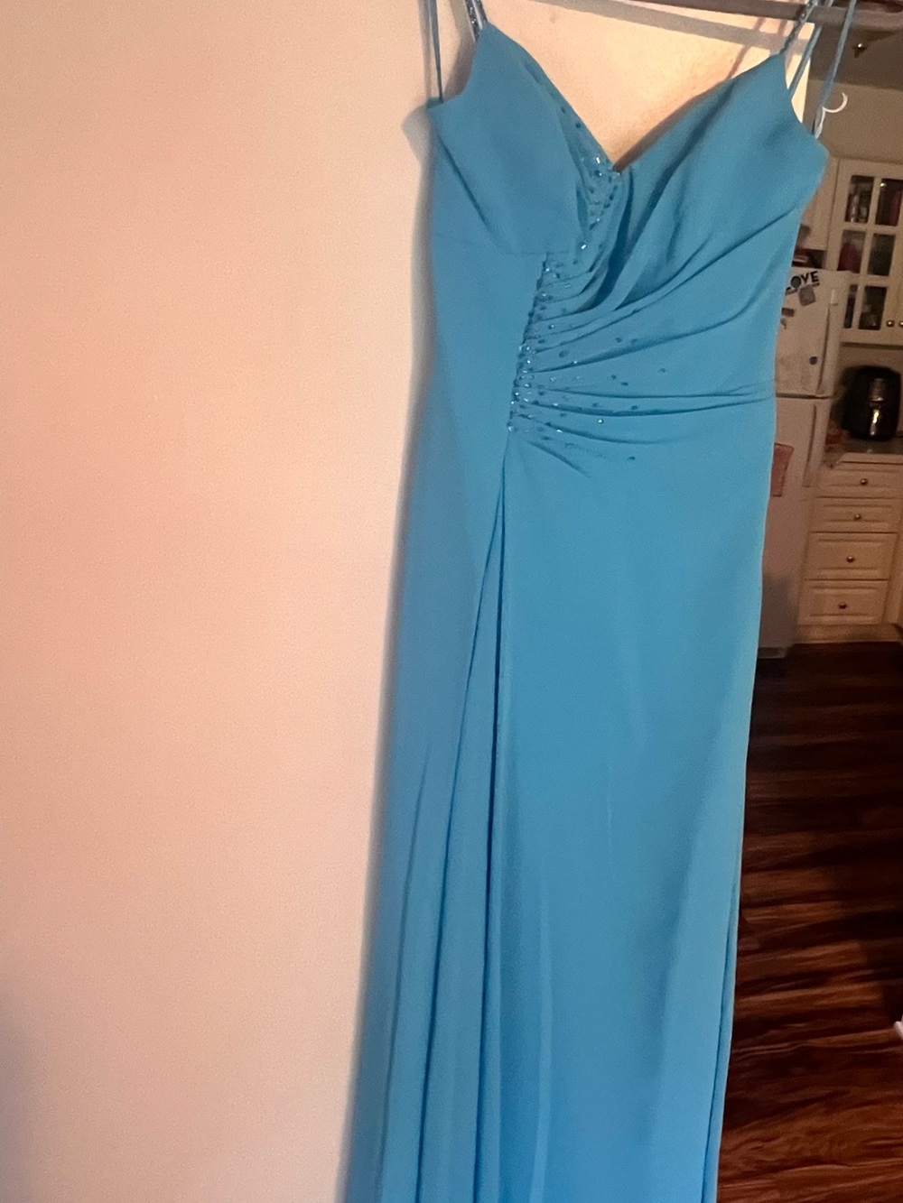Elegant Sky Blue Spaghetti Strap Evening Dress- Size 6